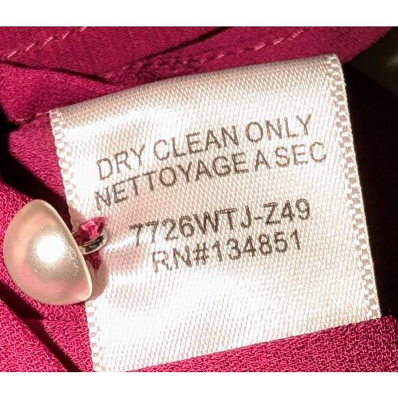 WAYF High Neck Modest Tie Neck Pearl Button Sleeve Lined Blouse Magenta Sz M - Picture 6 of 6